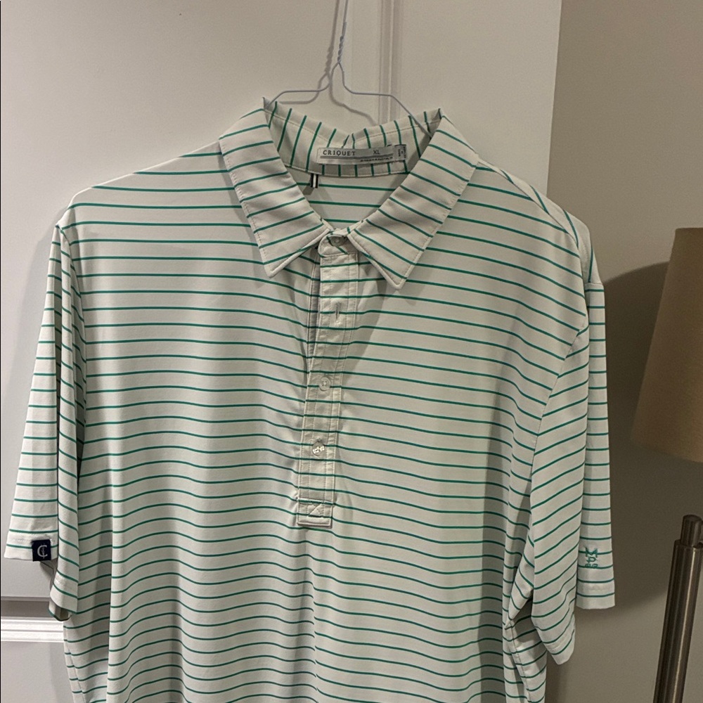 Cutter & Buck Men's White and Green Striped Polo